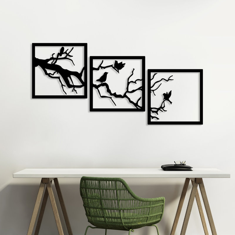 Élégant accessoire mural décoratif en métal (3 pièces), noir, 17,7 po x 17,7 po | Corps en métal durable, épaisseur: 0,06 pouce | Parfait pour la décoration intérieure, esthétique moderne, facile à accrocher, ajoute de l'élégance à tout espace