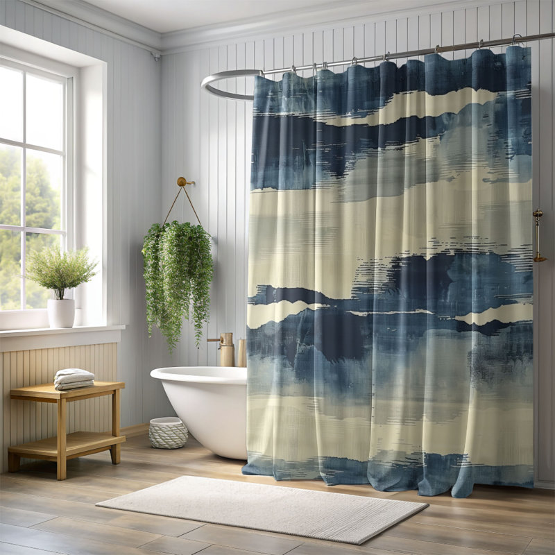 Blue Swipes - Rideau de douche Premium, H 74 po x l 71 po