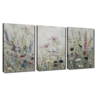 3‑panel wall art Textured Meadow Floral Wrapped Canvas Print