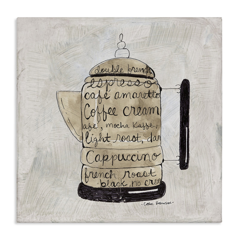 Art mural antique sur toile bouilloire de café, design par Carol Robinson, H 24 po x l 24 po