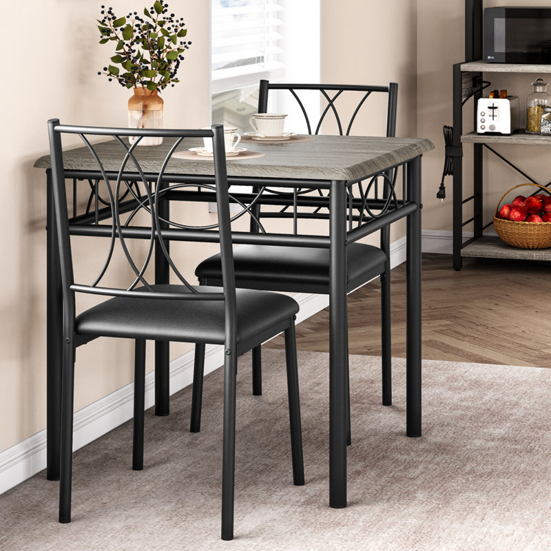 Ensemble de table de cuisine avec 2 chaises rembourrées, Gris rétro, H 30,00 po x L 29,10 po x l 29,10 po, 3
