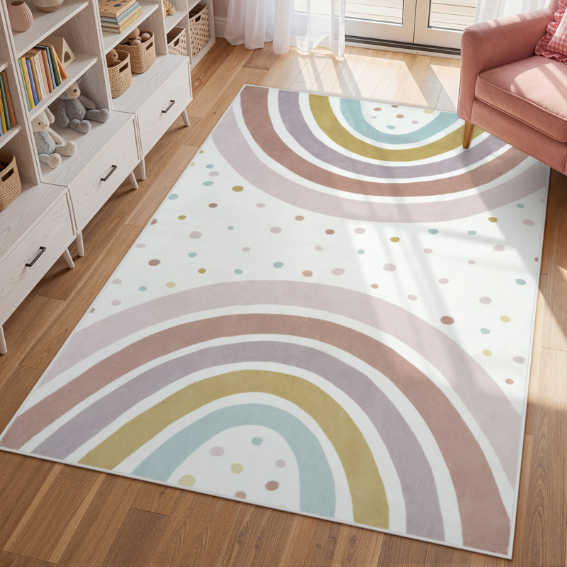 Tapis arc-en-ciel lavables à la machine pour enfants - tapis de chambre de bébé et de chambre à coucher antidérapant