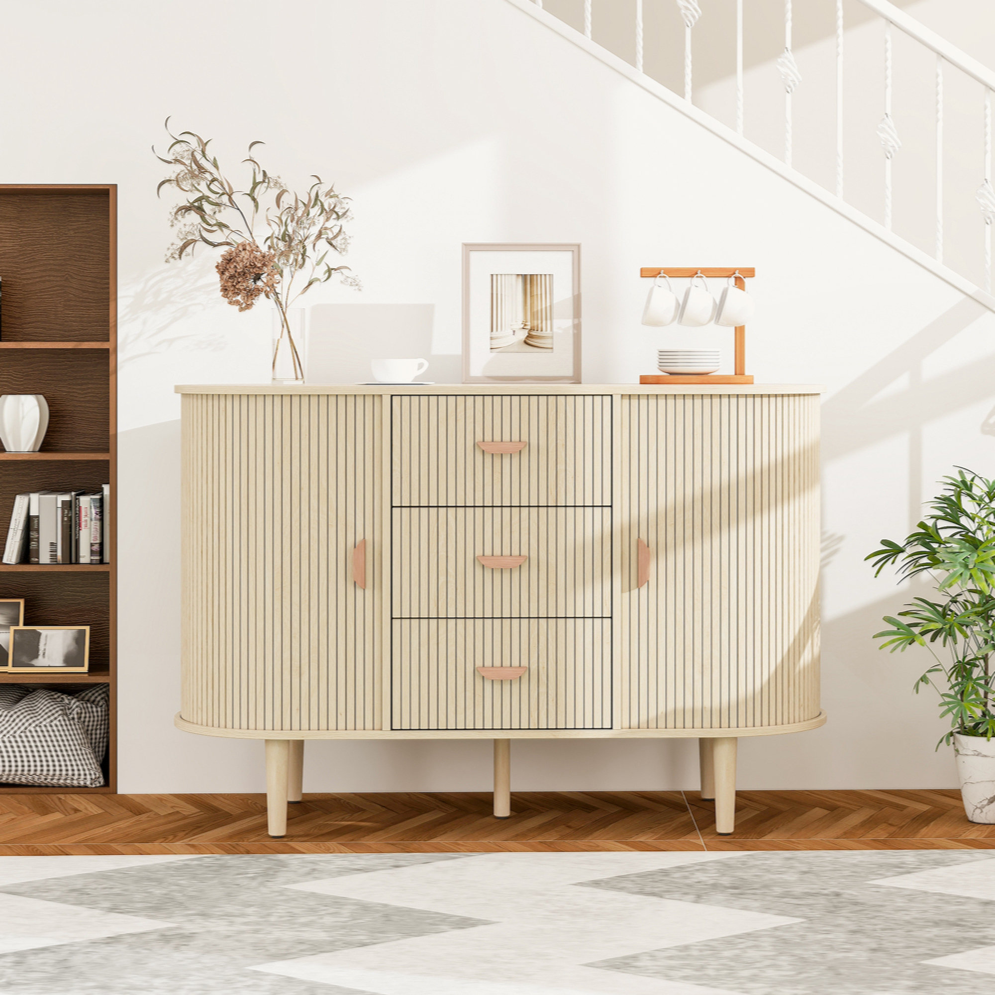 Buffet De Salon Moderne Roomfitters - Armoire Cuisine 2 Portes Avec Pieds Métal Doré - Meuble D'Appoint Élégant