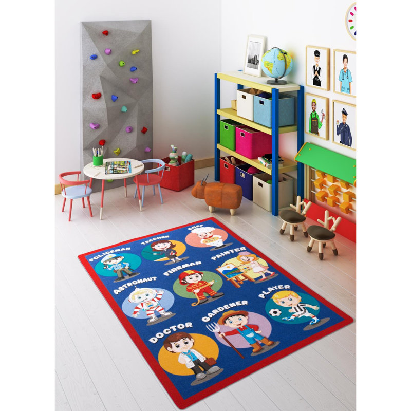 Tapis rectangulaire en polyamide bleu / rouge / jaune touffeté à la machine 6 pi 7 po x 9 pi 6 po Arispe