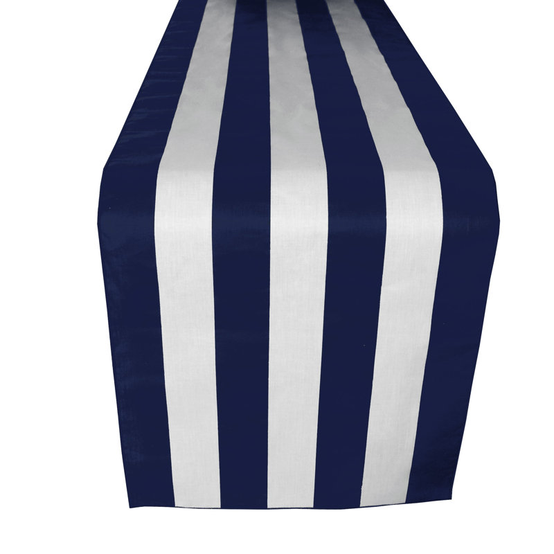 Eghard Rectangle Striped Cotton Table Runnner, Navy, 90" x 24"