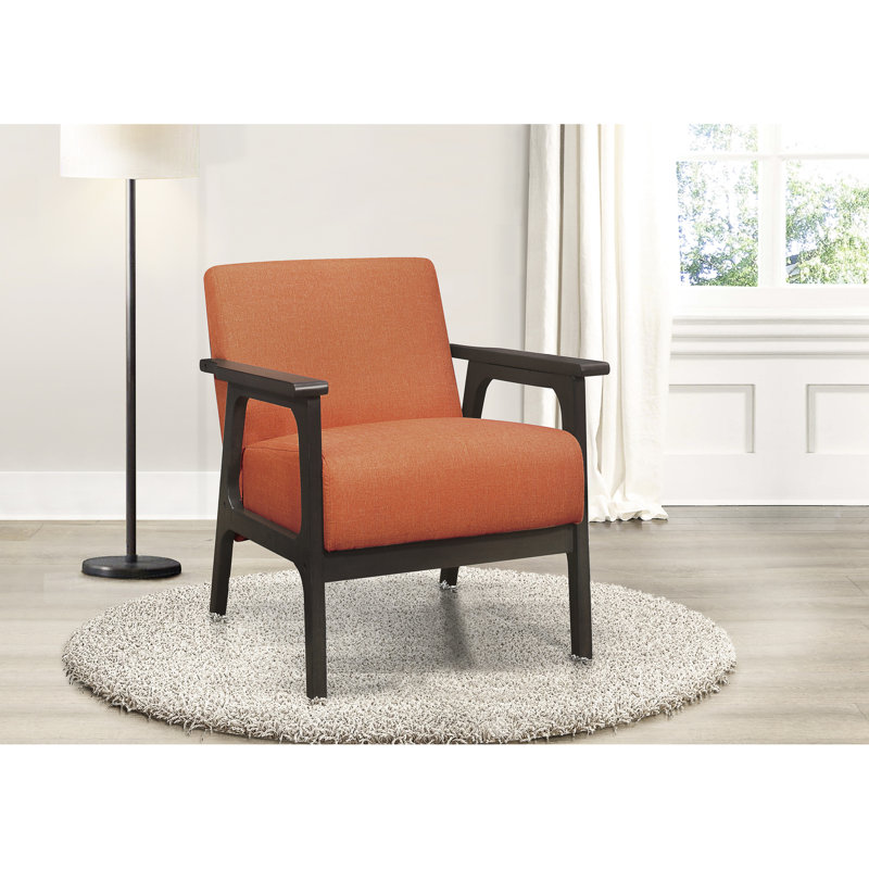 Chaise de salon orange rembourrée, bois massif, structure en bois recouverte de tissu gris antique avec sièges gris
