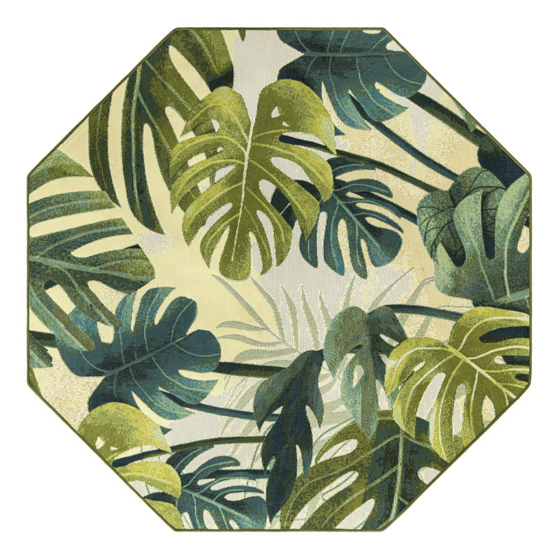 Tapis intérieur / extérieur floral Cindina, Octogone 4 pi 1 po x 4 pi 1 po