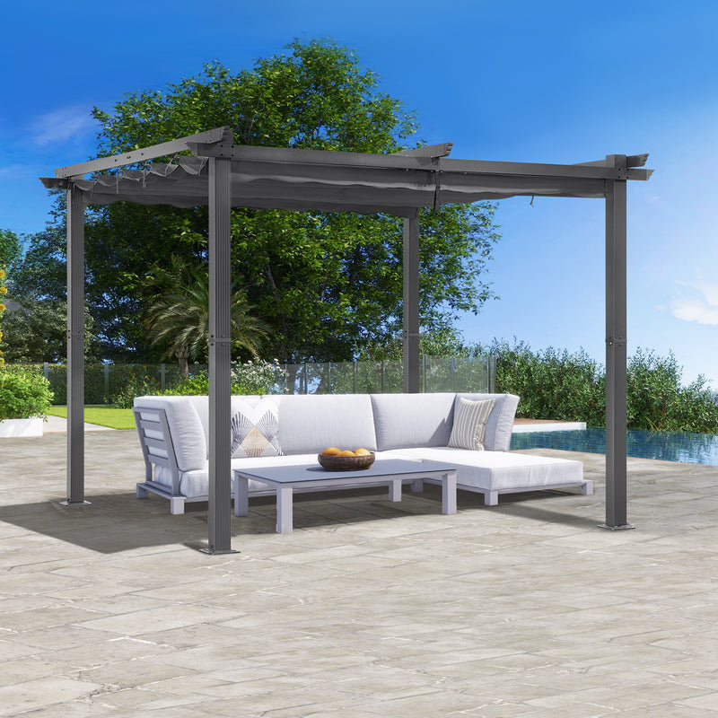 Angel Living 3x3M Aluminum Patio Pergola with Retractable Canopy for Outdoor Garden Grey, 225cm H x 296cm W x 296cm D, Gray