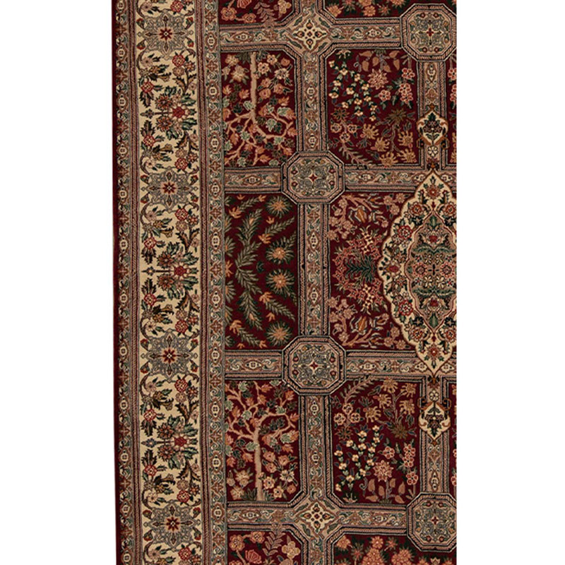Tapis beige / rouille / rouge noué à la main de haute qualité