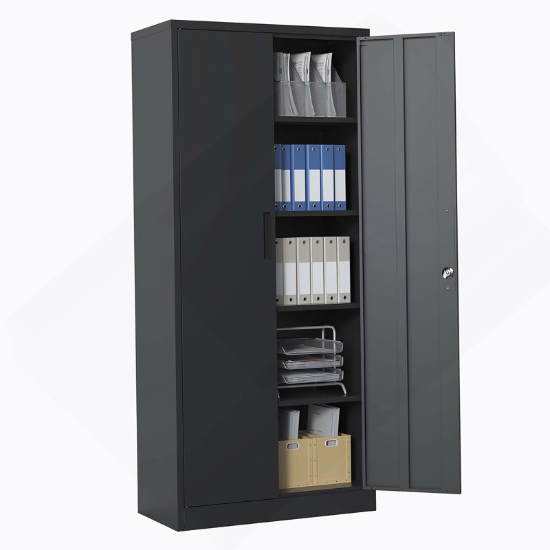 Armoire de rangement en métal 72 po H, armoire verrouillable en acier noir avec portes et 4 tablettes, armoires hautes