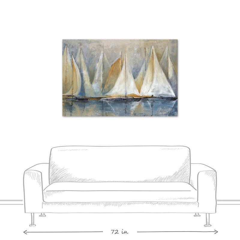 Voiliers sur l'eau - reproduction sur toile, H 32 po x l 48 po, Toile tendue, Sans cadre