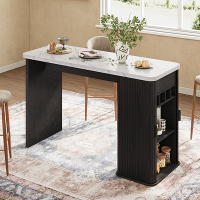 Counter Height Dining Table With Storage, Rectangular Bar Table With Drawer And Wine Rack