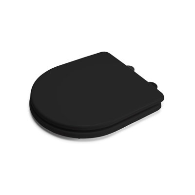 Iseo Flexi-Fix D Shaped Soft Close Toilet Seat - Quick Release Button for Easy Cleaning and Adjustable Hinges with Top & Bottom Fixings Included, Antibacterial Wooden Toilet Seat (Black)