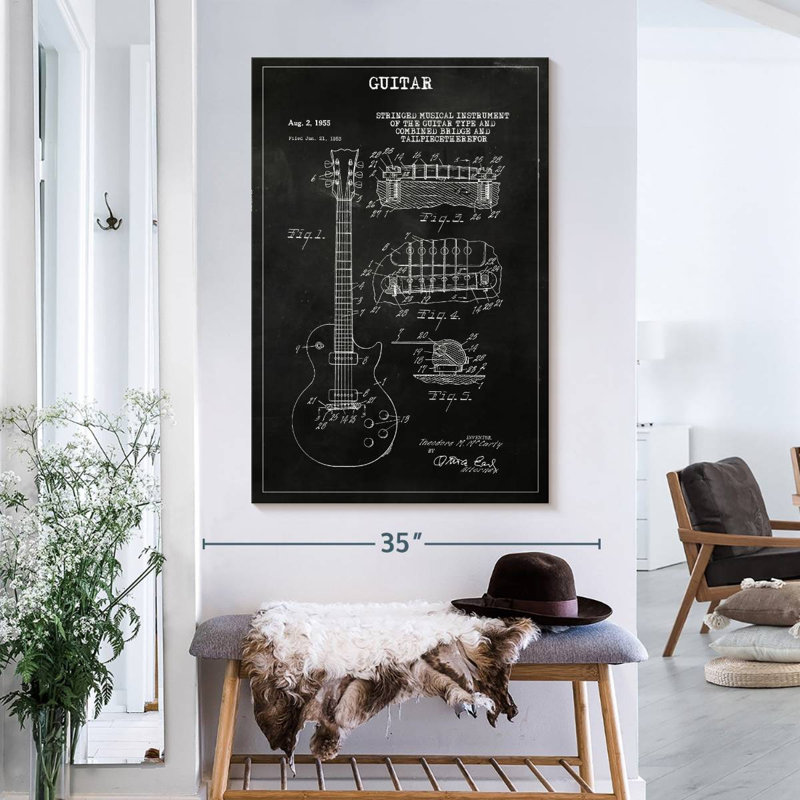 «Guitare BW», reproduction sur toile, H 39 po x l 26 po x P 1,25 po