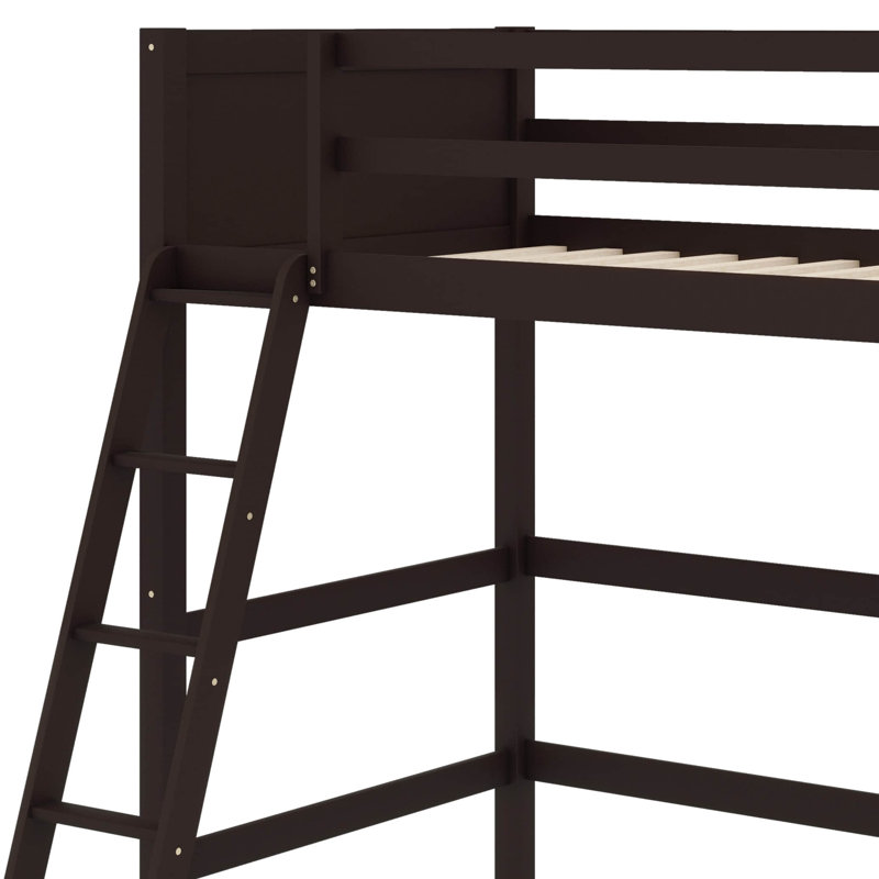 Solid Wood Twin Loft Bed With Integrated Climbing Ladder, Espresso