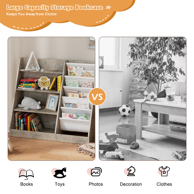 Maggiorina Bookcase, (4 Shelves) 80cm H x 90cm W x 40cm D, Grey Wood/White