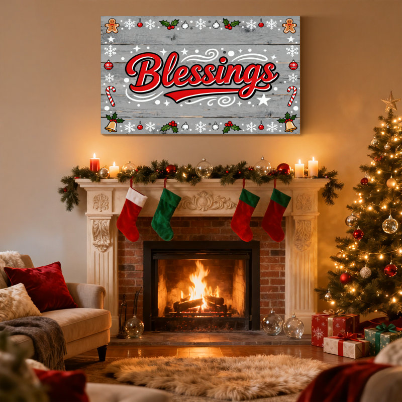 «Christmas Blessings Christmas Holiday Decor», ensemble de 3 impressions sur toile, H 24 po x l 36 po