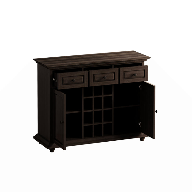 Armoire de rangement à 3 tiroirs et 2 portes de style rétro avec porte-bouteilles à 12 grilles