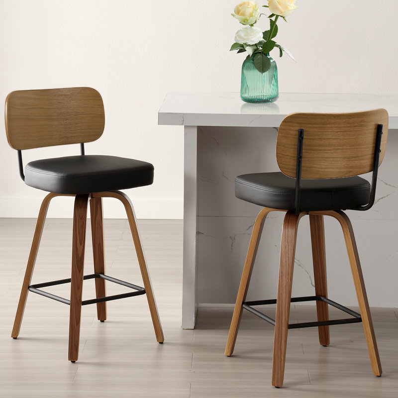 26" Swivel Upholstered Counter Height Bar Stool, Black, 3
