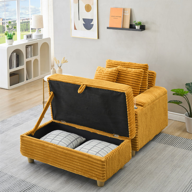 Canapé confortable avec plusieurs accessoires et options de rangement, Velours côtelé orange
