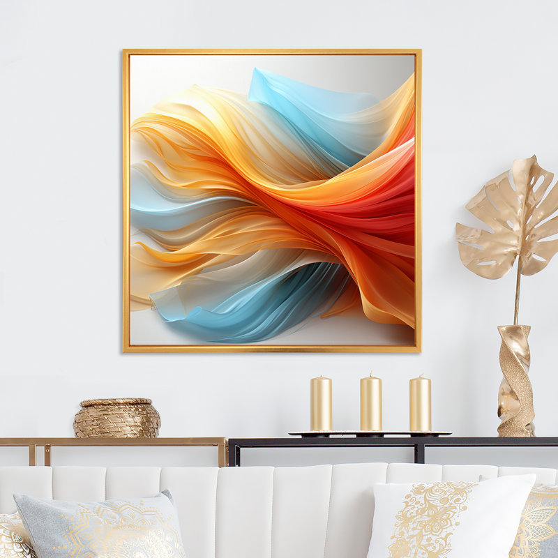 Contemporary Contemporary Waves - Imprimé, H 24 po x l 24 po x P 1 po, Cadre flottant doré