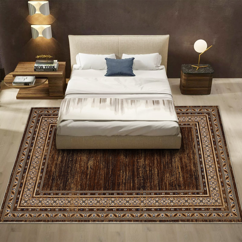 Tapis rectangulaire lavable à la machine 10 x 13 pi Polyester Rouge Brun, Rectangle 10 pi x 13 pi, Brun-rouge