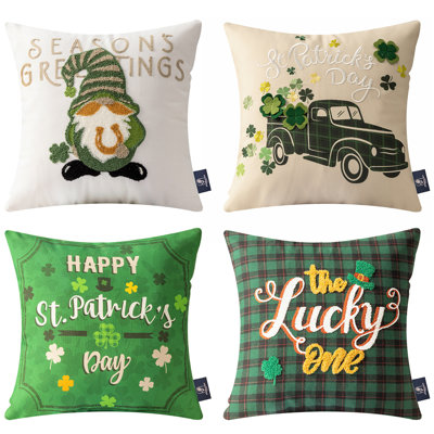 St.Patrick's Day Lucky Clover Throw Pillow Covers, Pack Of 4