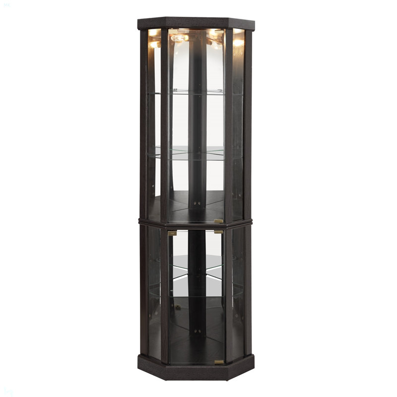 Lighted Corner Curio Cabinet - Elegant Glass Display Case For Living Room & Bar Storage - Perfect For Antique Collections & Wine - Includes Built-In Lighting