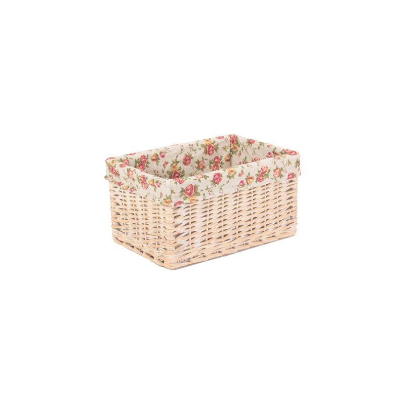 Garden Rose Lined Storage Wicker Basket, 19cm H x 37cm W x 24cm D