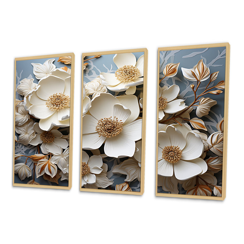 Ensemble de décorations murales en bois de cornouiller blanc doré, Cadre naturel flottant, H 32 po x l 48 po x P 1 po