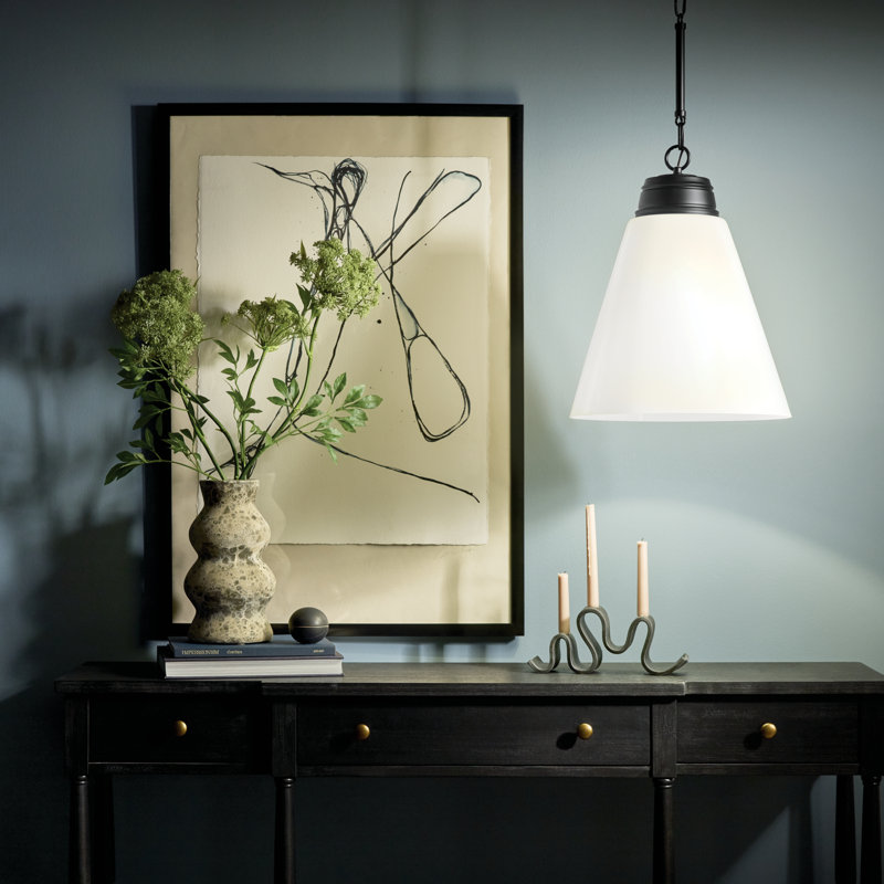 Luminaire suspendu moyen 1 lumière Marsailli avec verre transparent Marsailli, H 19 po x l 15,75 po x P 15,75 po, Noir satiné