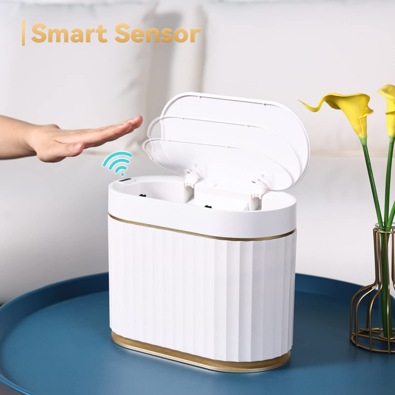 White and Gold Touchless Motion Sensor Desktop Trash Can
