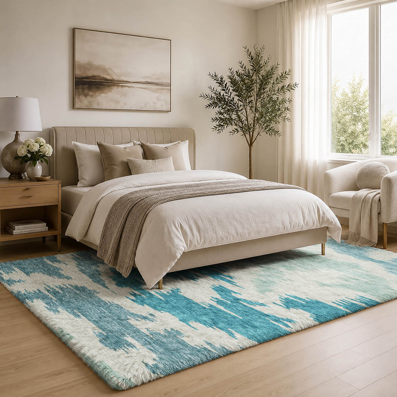 Tapis Dream Shag ADS746 abstrait, lavable à la machine de qualité supérieure, Teal, 9' x 12'