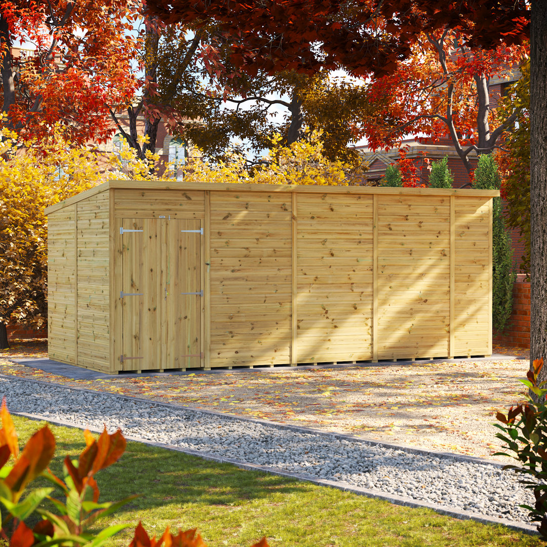 Powersheds 18 x 8ft Premium Pressure Treated Timber Windowless Garden Shed Pent Double Doors