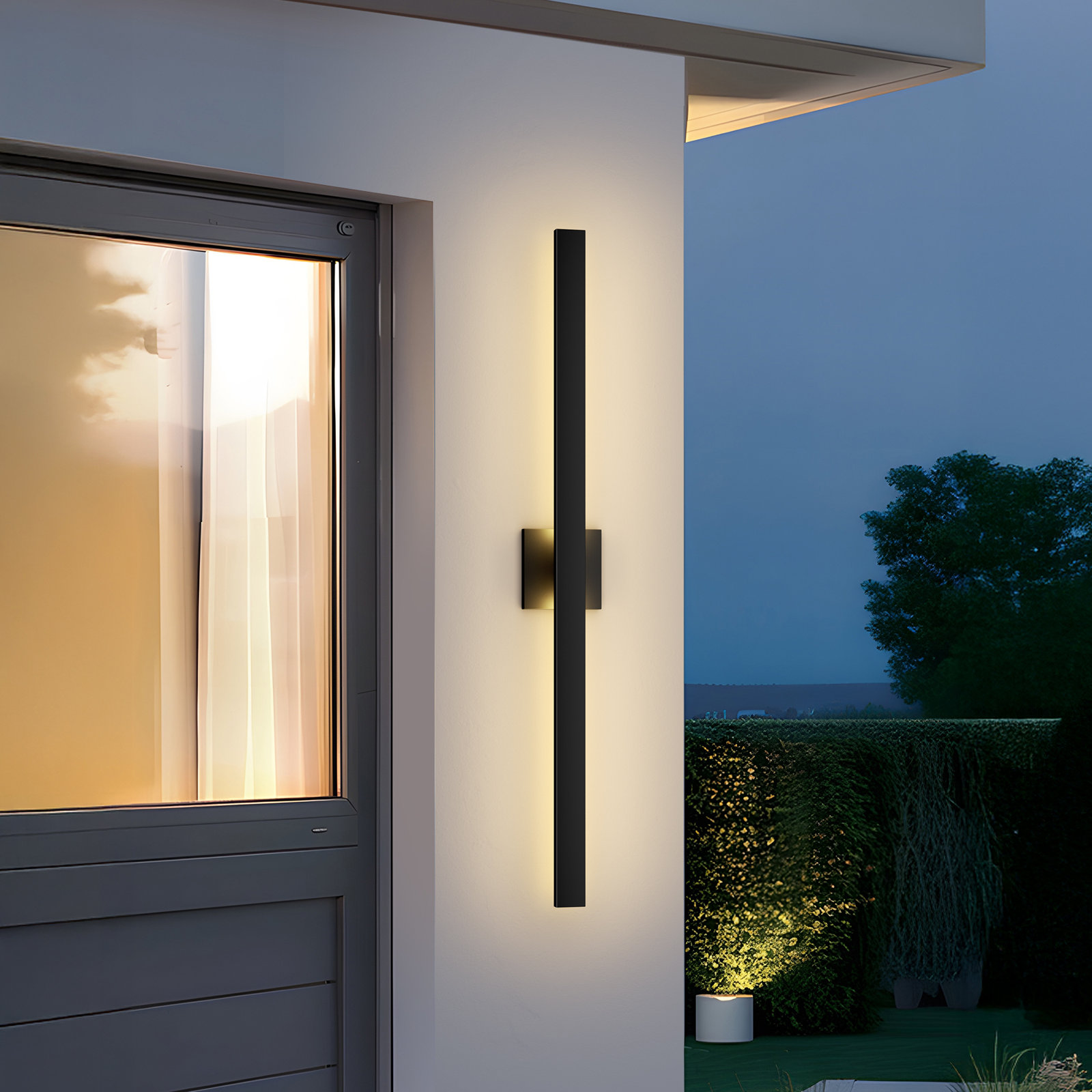 Black Dimmable LED Outdoor Wall Lantern Sconce With Frosted Glass, 39.4" Height