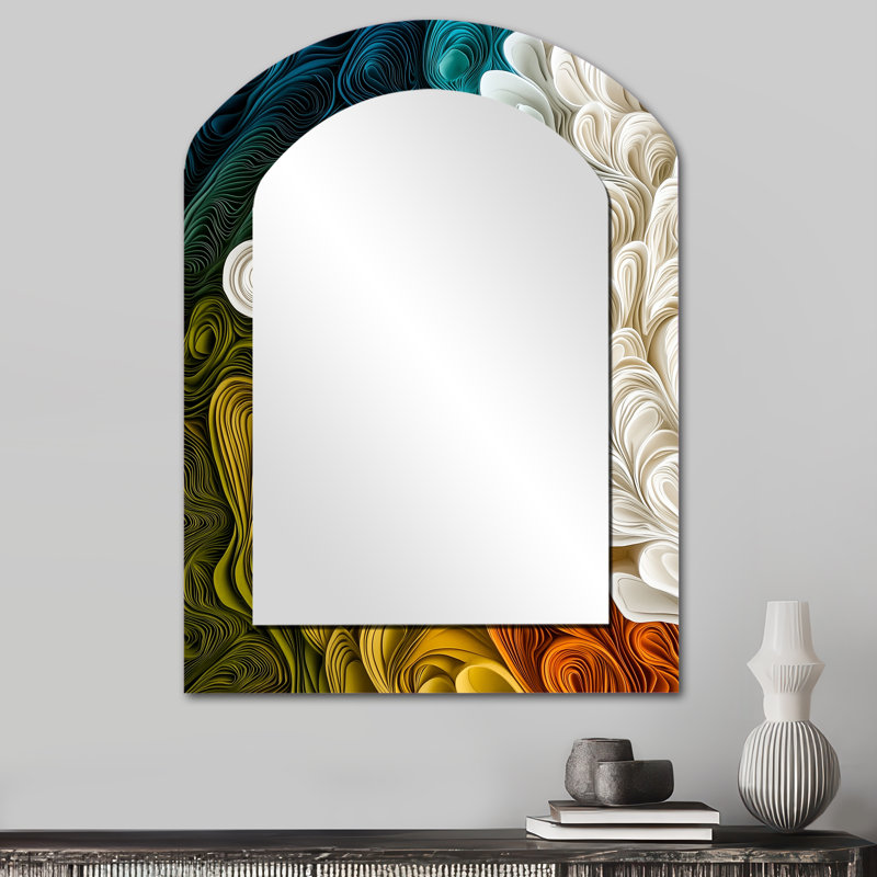 Biomorphism Earth Rhythm In Chaos III - White Modern Arch Wall Mirror, 34" x 25"