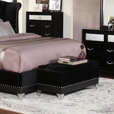 Black Upholstered Trunk With Button Tufting And Chic Nailhead Trim - Fashionable Piece Velvet Storage Hidden Area Smart Choice