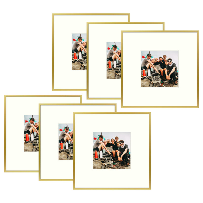 Drennon Metal Picture Frame, Aluminum Photo Frames for Table Top and Wall Mounting, 8" x 8" Matted to 4" x 4", Gold