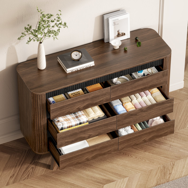 47.2" Wide Double Dresser with 6 Drawers, Modern Wide Storage Chest for Bedroom