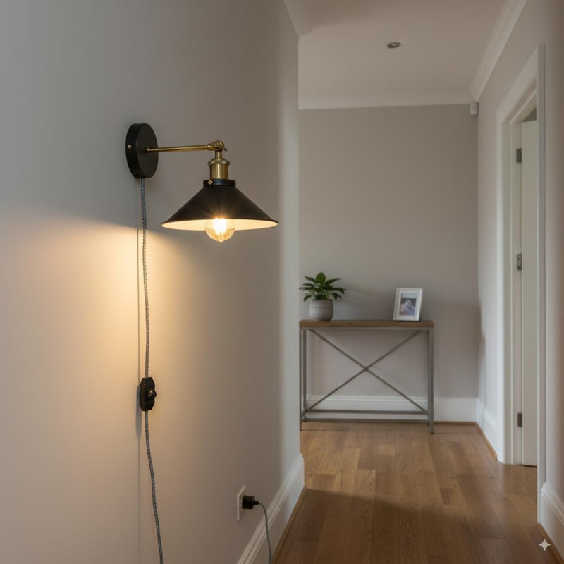 Plug-in Armed Sconce, Black