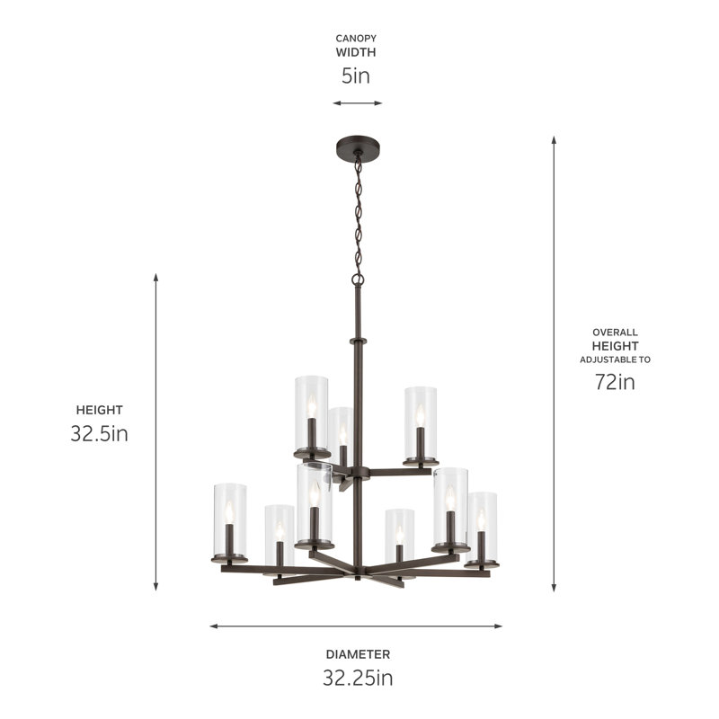 Lustre 9 lumières 32,5 "à 2 niveaux, Bronze