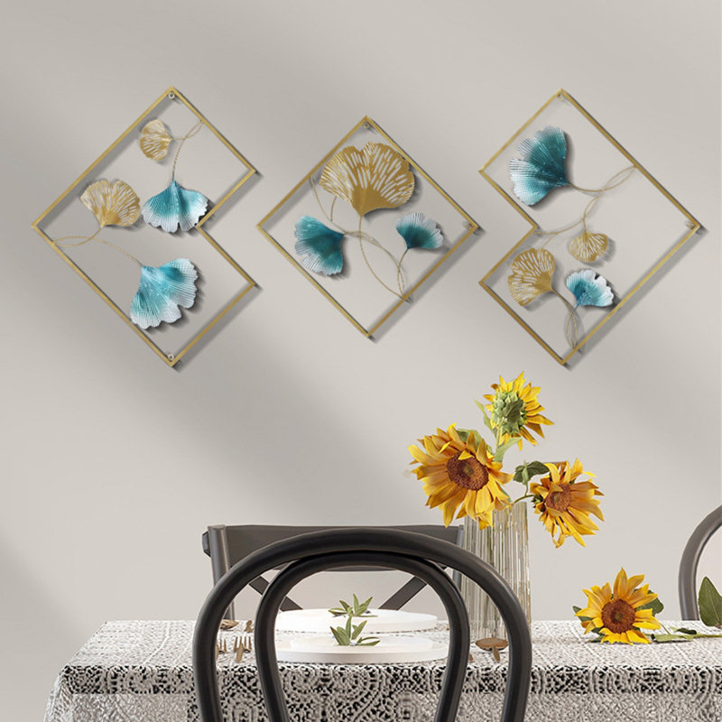 Plants & Flowers Wall Decor on Metal, Gold/Blue