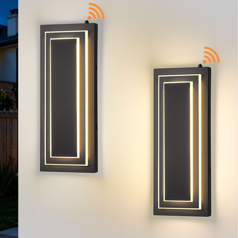 Lot de 2 appliques murales extérieures carrées modernes à 2 niveaux avec détecteur crépusculaire à LED.