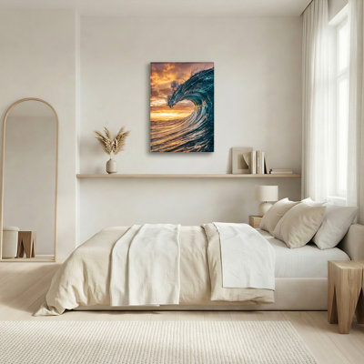 Ensemble de 1 tableau sur toile représentant des vagues océaniques