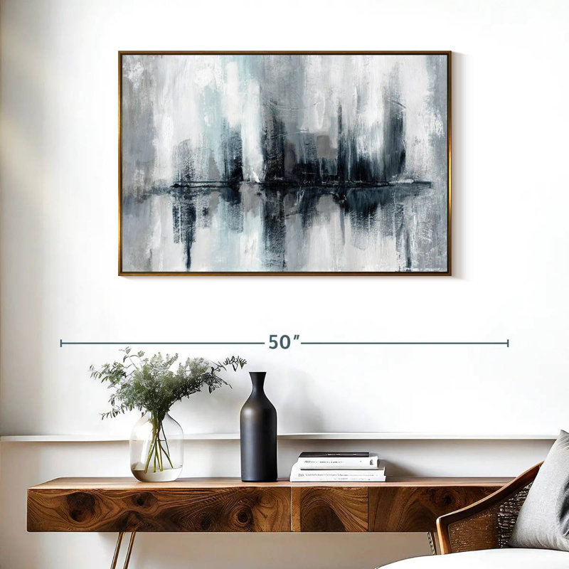 Lumières de port indigo, Cadre flottant doré, 37 po x 25 po