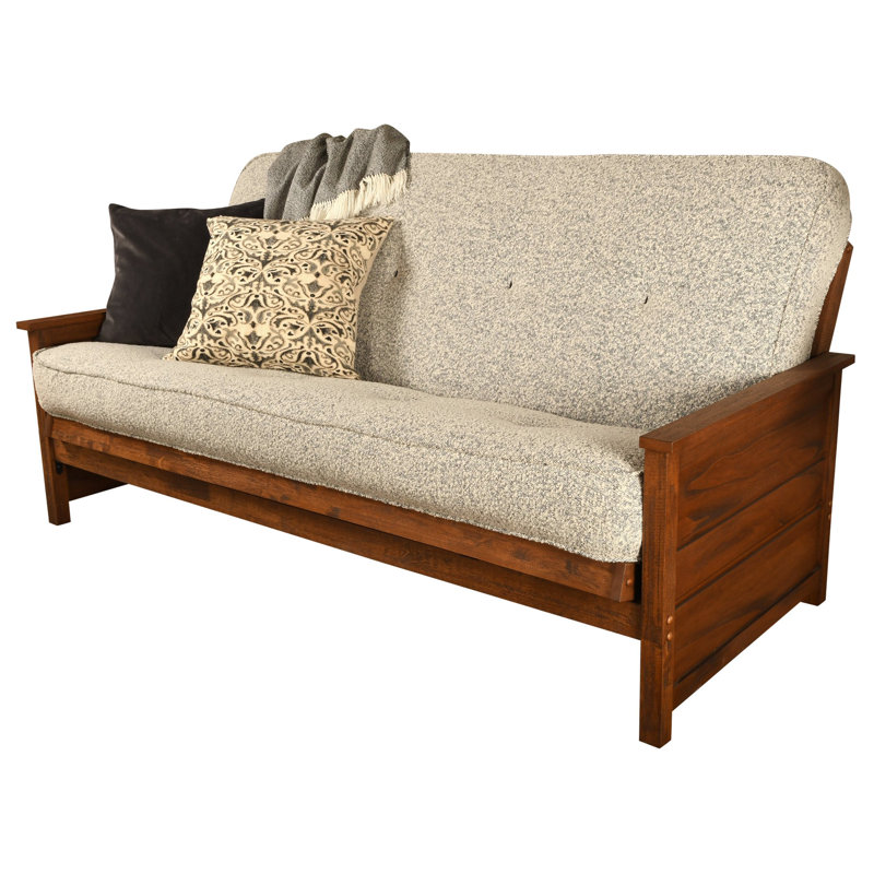 Futon de lit double avec matelas Anders, Brun patiné, Gris Canton