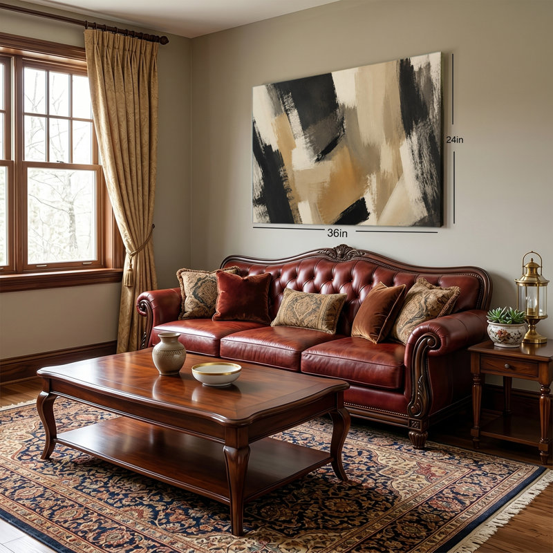 «Black Beige Brown Brush Stroke Modern Abstract Impasto», art sur toile tendue, prête à être suspendue, 12x18in