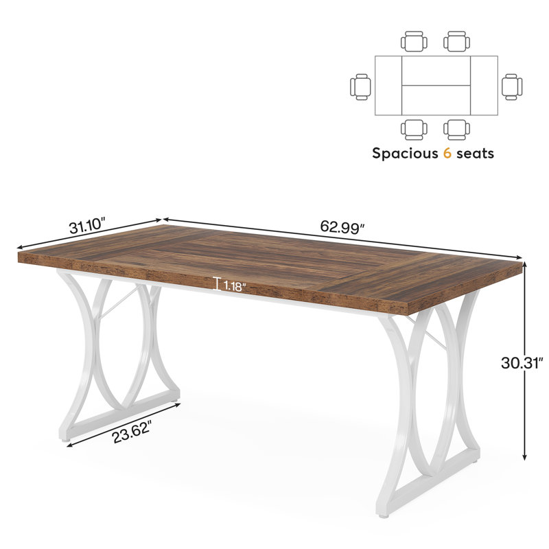 Metal Base Dining Table, White, Brown