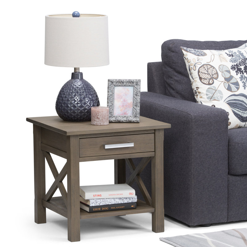 Kitchener 21"W Solid Mango Wood Square End Table with Storage Drawer, Farmhouse Grey