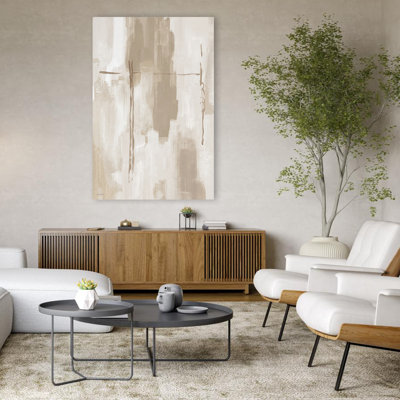 «In The Lines II», reproduction d'art contemporain sur toile, tons neutres abstraits et beige